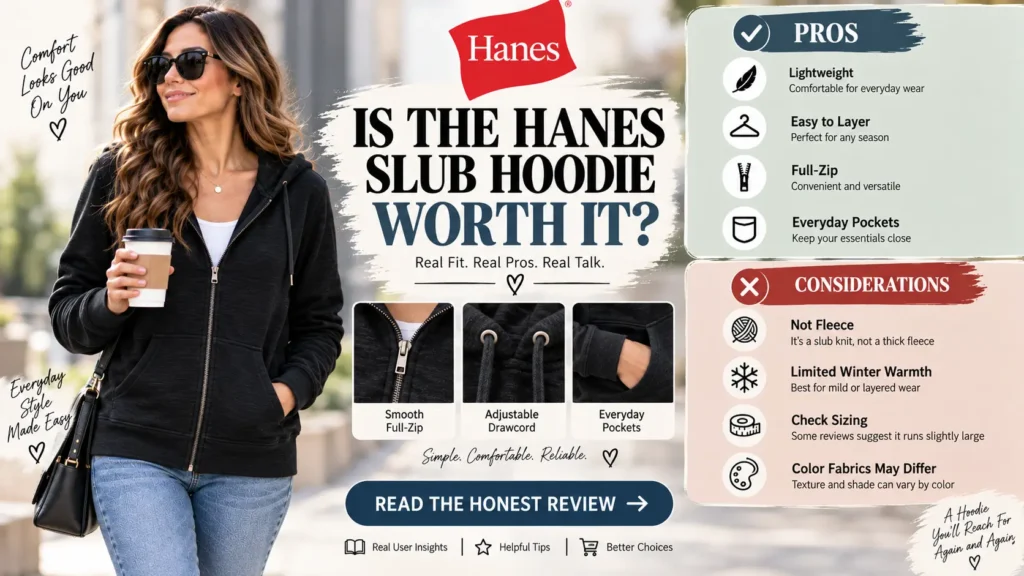 Woman wearing the black Hanes Women’s Slub Knit Full-Zip Hoodie with jeans and sneakers