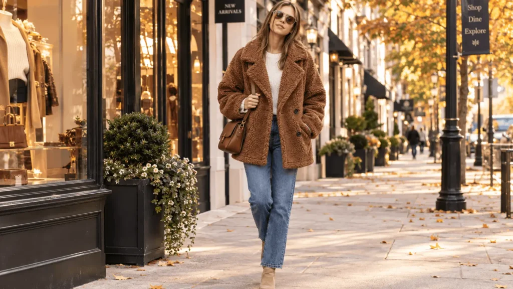 womens sherpa jacket outfit