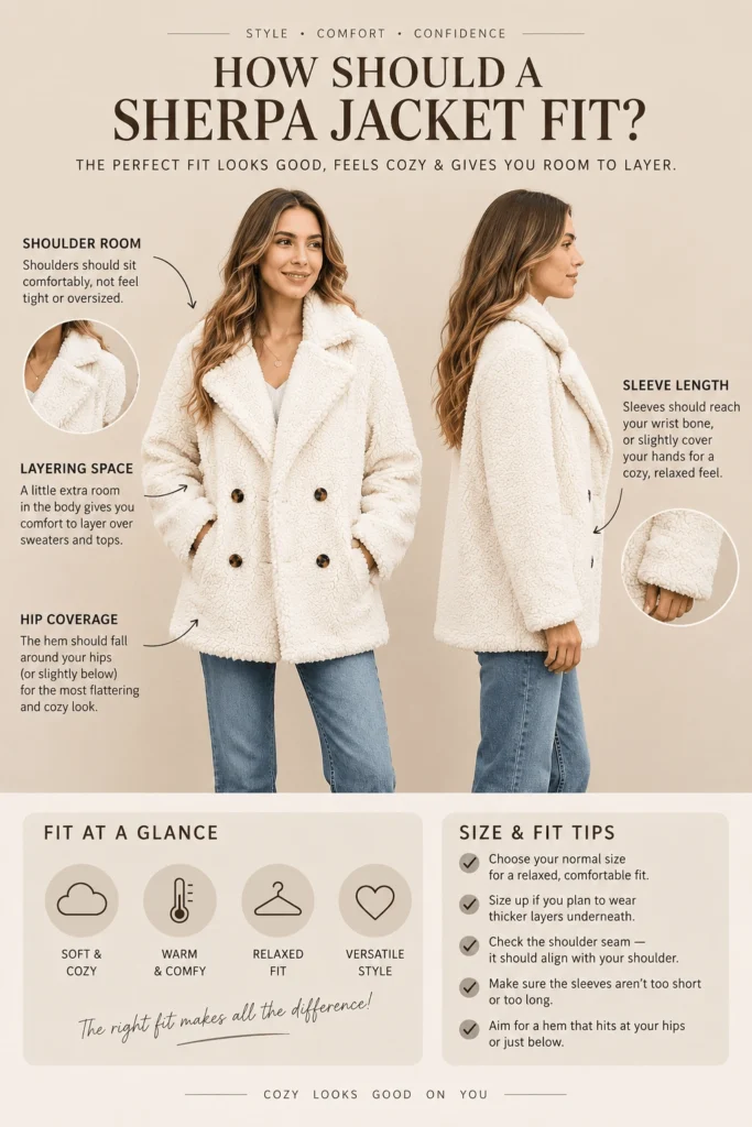 womens winter coats,sherpa jacket fit, how should a sherpa jacket fit, sherpa jacket sizing guide, women's sherpa jacket, sherpa coat fit guide, winter jacket sizing, teddy jacket outfit, women's winter coats, cozy winter fashion, winter wardrobe essentials.